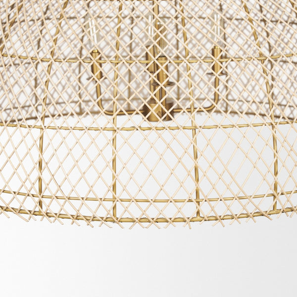 Mercana Thad 4-Light Coastal-Inspired Chandelier - Elegant Foyer Lighting with Adjustable Hanging Height Rattan | Gold Metal | Dome Shade 70916