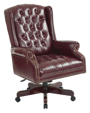OSP Home Furnishings High Back Queen Anne Executive Chair Tufted Vinyl Upholstery with Lumbar Support TEX220-JT4