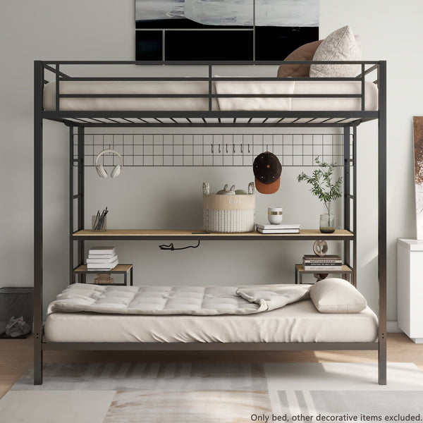 English Elm Ethan Full Over Twin Bunk Bed With Desk, Charging Station & Safety Guard For Smart Room Solutions B083S00006