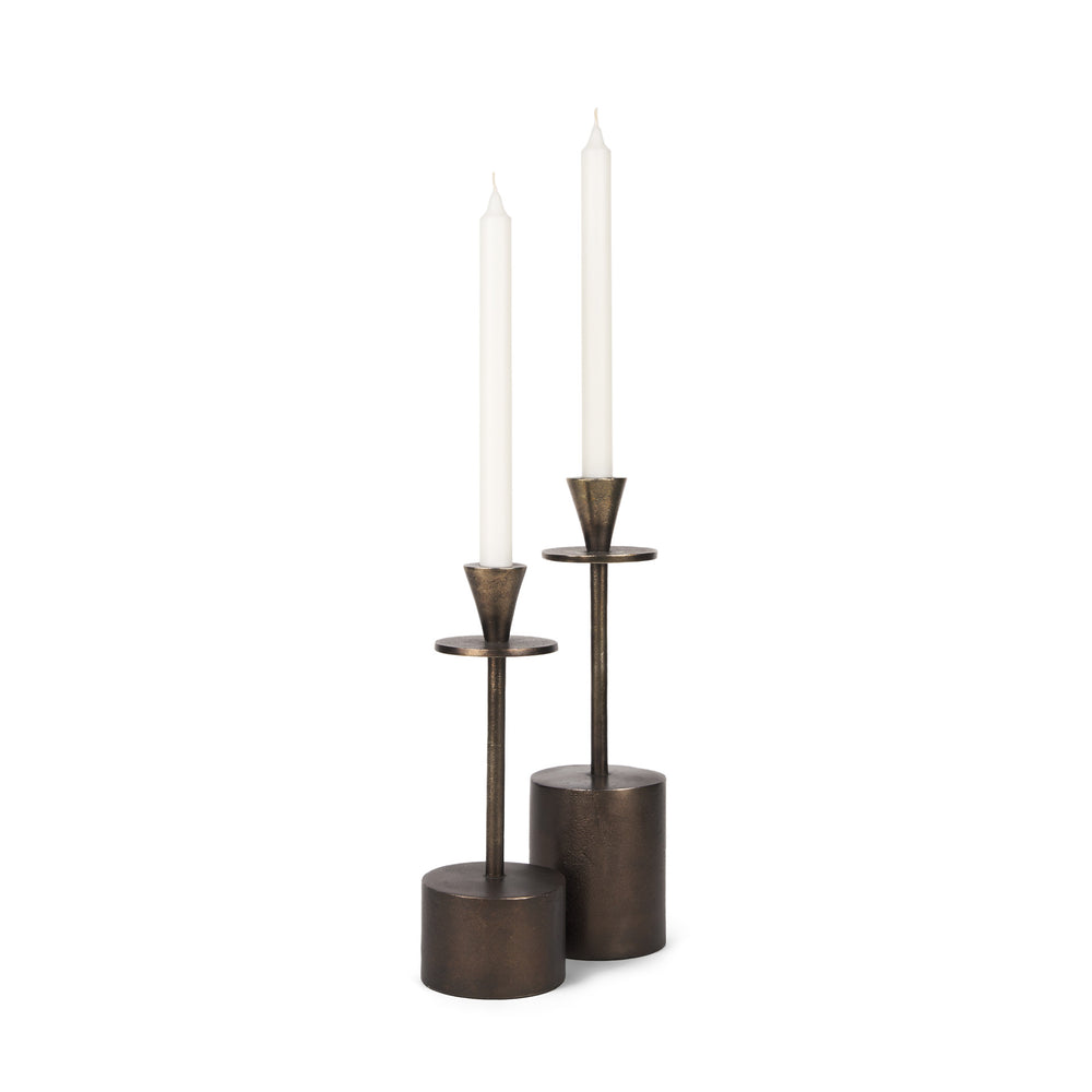 Mercana Petria Antiqued Gold Textured Metal Taper Candle Holders Antiqued Brass | Metal Metal 70649