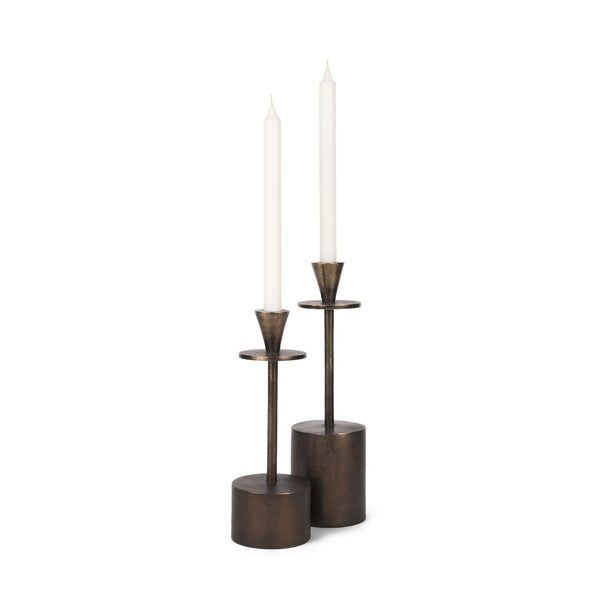 Mercana Petria Elegant Textured Candle Holders in Antiqued Gold for Timeless Tabletop Decor and Charm Antiqued Brass | Metal 70649