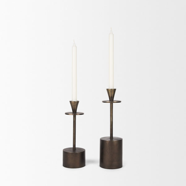 Mercana Petria Elegant Textured Candle Holders in Antiqued Gold for Timeless Tabletop Decor and Charm Antiqued Brass | Metal 70649