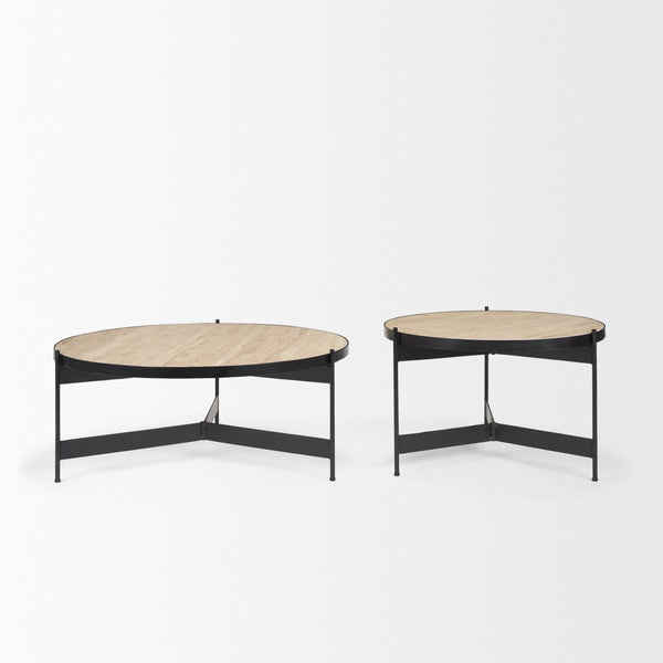 Mercana Wade Elegant Nesting Coffee Tables – Natural Stone & Sleek Metal Design for Modern Living Spaces 71042-AB