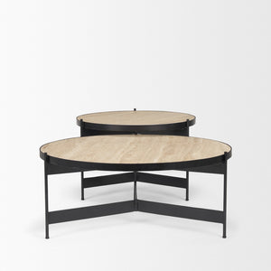 Mercana Wade Elegant Nesting Coffee Tables – Natural Stone & Sleek Metal Design for Modern Living Spaces 71042-AB