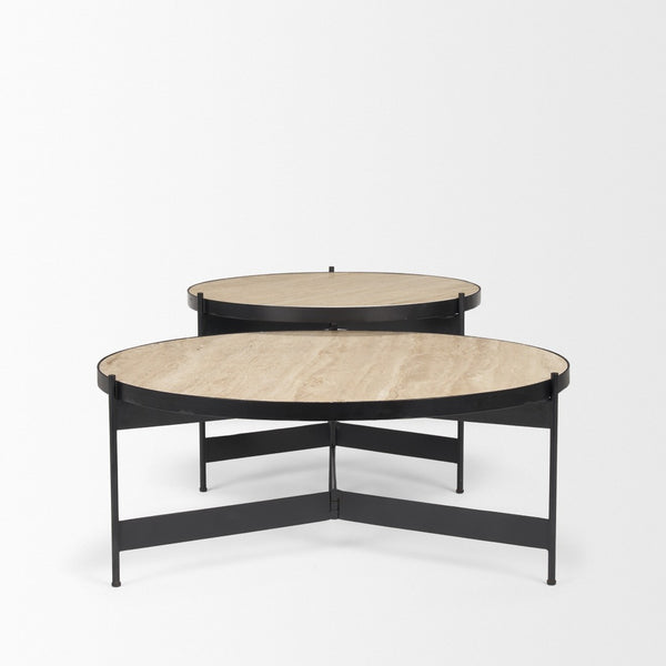 Mercana Wade Elegant Nesting Coffee Tables – Natural Stone & Sleek Metal Design for Modern Living Spaces 71042-AB