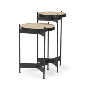 Mercana Wade Elegant Natural Stone End Tables with Sleek Metal Frame for Modern Living Room Decor 71043-AB