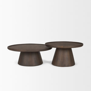 Mercana Takoda Nesting Coffee Tables with Tapered Drum Base - Rustic Mango Wood Design for Elegant Spaces 71011-AB