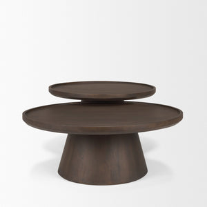 Mercana Takoda Nesting Coffee Tables with Tapered Drum Base - Rustic Mango Wood Design for Elegant Spaces 71011-AB