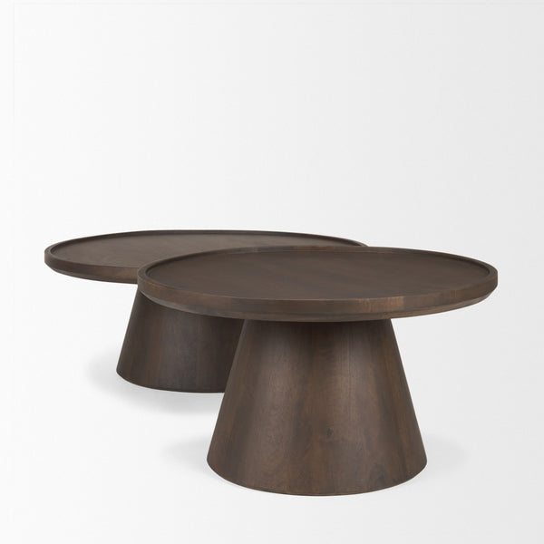 Mercana Takoda Nesting Coffee Tables with Tapered Drum Base - Rustic Mango Wood Design for Elegant Spaces 71011-AB