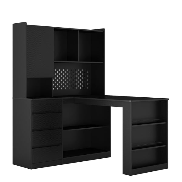 English Elm L Shaped Desk With Storage, Led Lighting & Charging Station - Modern Corner Desk For Home Office Use W1321S00015
