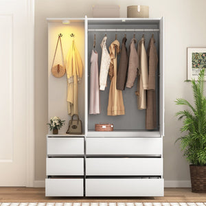 English Elm 8 Drawer Tall Chest Slim Particleboard Build Smooth Gliding Storage for Bedroom Closet White W409S00008