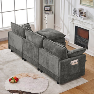 English Elm 101.9-inch Chenille Modular Sofa with Movable Footstool for Living Room Comfort W288S00033