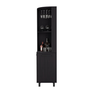 English Elm Corner Bar Cabinet with Ten Built-In Wine Slots, Cup Rack & Spacious Top Shelf for Entertaining Black 44.88 L x 22.05 W x 4.72 H B097S00192