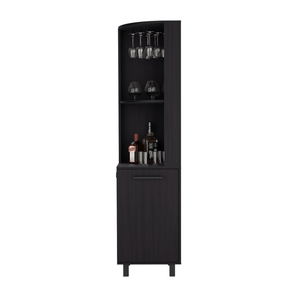 English Elm Corner Bar Cabinet with Ten Built-In Wine Slots, Cup Rack & Spacious Top Shelf for Entertaining Black 44.88 L x 22.05 W x 4.72 H B097S00192