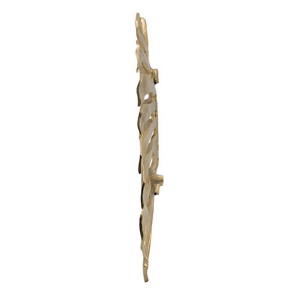 English Elm Linzo Botanical Monstera Aluminum Wall Sculpture in a Polished Gold Foyer Accent B056P412608