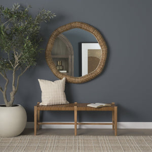 Mercana Shane Hand-Finished Wood & Woven Leather Bench – Timeless Craftsmanship for Any Space 70800