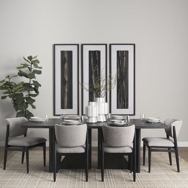 Mercana Tarro Dining Table - Contemporary Light Brown Wood with Geometric Base for Modern Dining Spaces 84" Black Wood Top | Black Wood Base 70897