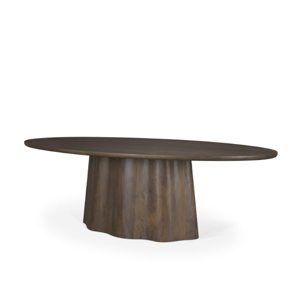 Mercana Jovani Elegant Solid Mango Wood Oval Dining Table with Sculptural Base for Stylish Gatherings 94" Dk Brown Wood Top | Dk Brown Wood Base 71109-AB