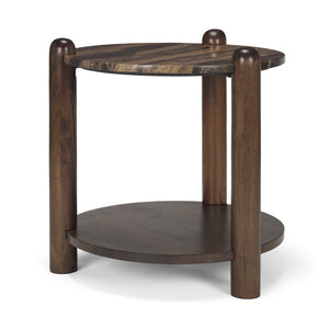 Mercana Jovia Elegant Mango Wood Round Side Table with Unique Marble Top for Living Room or Bedroom Decor 71123-AB