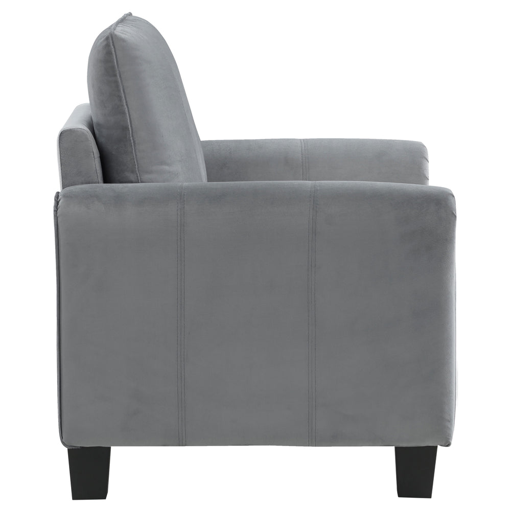 English Elm Dixon Velvety Grey Rolled Arm Accent Chair with Tapered Block Feet, Stitch Detail, Durable Comfort B062P299906