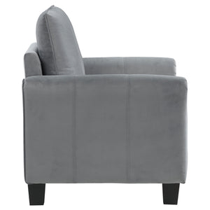 English Elm Dixon Velvety Grey Rolled Arm Accent Chair with Tapered Block Feet, Stitch Detail, Durable Comfort B062P299906