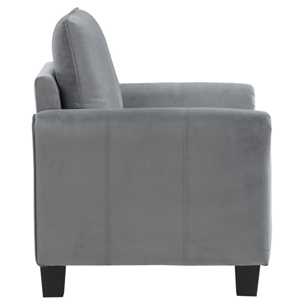 English Elm Dixon Velvety Grey Rolled Arm Accent Chair with Tapered Block Feet, Stitch Detail, Durable Comfort B062P299906