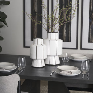 Mercana Dinah Elegant Modern Vase with Hand-Painted Black Stripes for Contemporary Home Decor Accents White | Ceramic | Large 70962