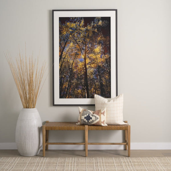 Mercana Shane Hand-Finished Wood & Woven Leather Bench – Timeless Craftsmanship for Any Space 70800