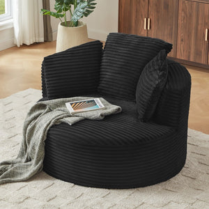 English Elm Compressible Corduroy Round Accent Chair Pocket Spring Cushioned Backrest for Apartments Black W2339P461271