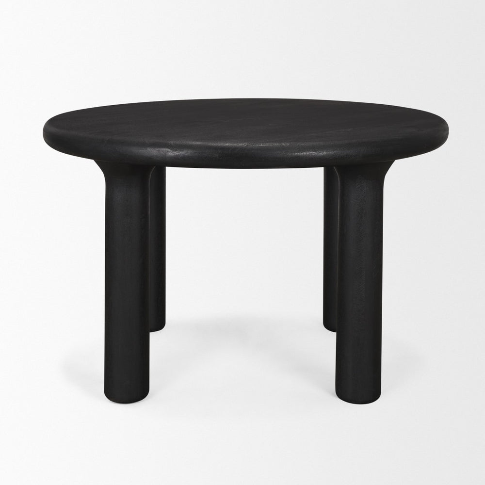 Mercana Soma Round Dining Table in Textured Black Mango Wood – Elegant Focal Point for Modern Spaces 48" Black Wood Top | Black Wood Legs 70883-AB