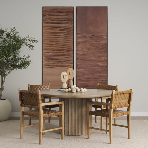 Mercana Terra Dining Table: Sculptural Round Design in Rich Mango Wood for Modern Dining & Entertaining 60" Lt Brown Wood Top | Lt Brown Wood Base 69874-AB