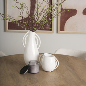 Mercana Urvi Sculptural Asymmetrical Vase - Stylish Speckled Glaze for Modern Tabletop Decor & Arrangements Off White | Ceramic | Short 70984