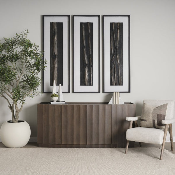 Mercana Swanson Scalloped Sideboard - Elegant Mango Wood Design with Matte Black Accents for Modern Spaces 71007