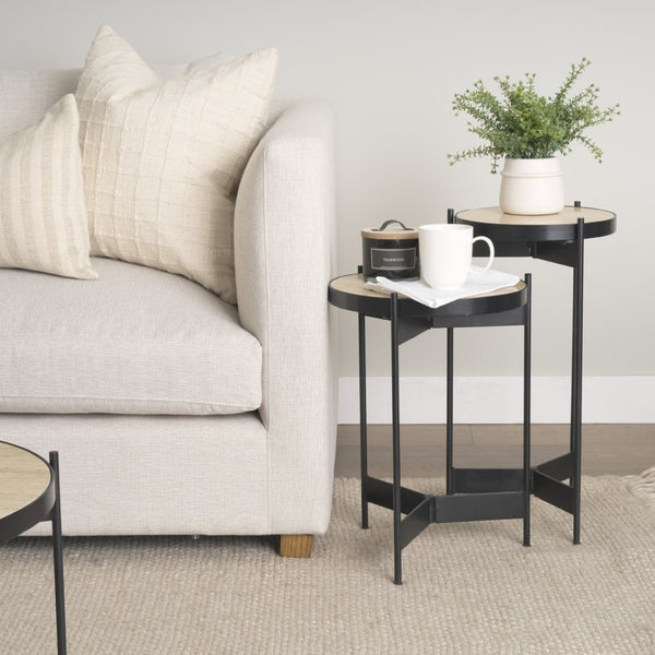 Mercana Wade Elegant Natural Stone End Tables with Sleek Metal Frame for Modern Living Room Decor 71043-AB
