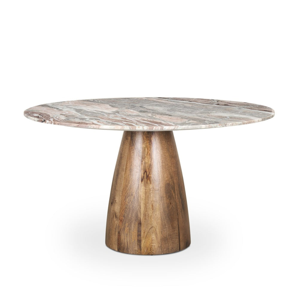 Mercana Allyson Round Pedestal Dining Table with Unique Pink Marble Top and Mango Wood Base for Elegance 71103-AB