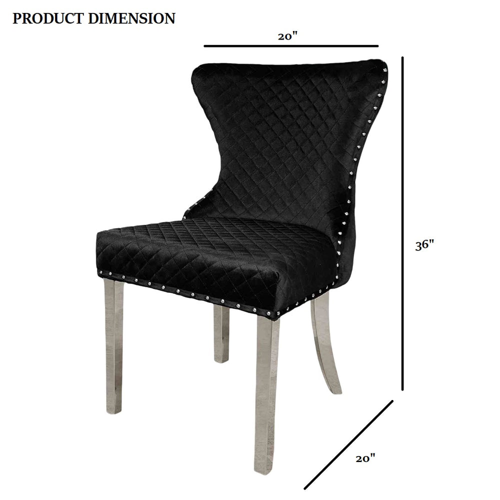 English Elm Glam 2Pc Side Chair Set - Chic Black Upholstered Chairs With Silver Legs & Diamond Nailhead Trim B2741P406808