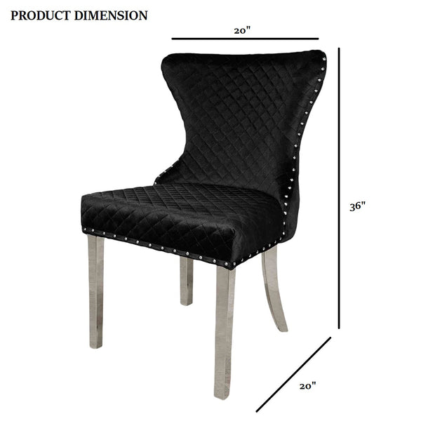 English Elm Glam 2Pc Side Chair Set - Chic Black Upholstered Chairs With Silver Legs & Diamond Nailhead Trim B2741P406808