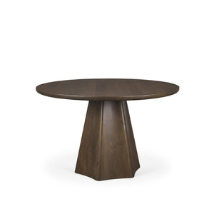Mercana Jovani Elegant Round Dining Table in Solid Mango Wood with Sculptural Pedestal for Stunning Spaces 48" Dk Brown Wood Top | Dk Brown Wood Base 71104-AB