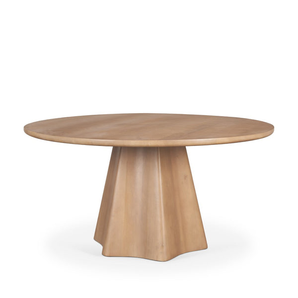 Mercana Jovani Elegant Round Dining Table in Solid Mango Wood with Sculptural Pedestal for Stunning Spaces 60" Lt Brown Wood Top | Lt Brown Wood Base 71106-AB