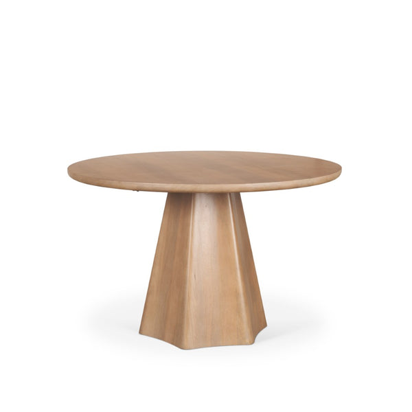 Mercana Jovani Elegant Round Dining Table in Solid Mango Wood with Sculptural Pedestal for Stunning Spaces 48" Lt Brown Wood Top | Lt Brown Wood Base 71105-AB