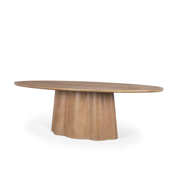Mercana Jovani Elegant Solid Mango Wood Oval Dining Table with Sculptural Base for Stylish Gatherings 94" Lt Brown Wood Top | Lt Brown Wood Base 71108-AB