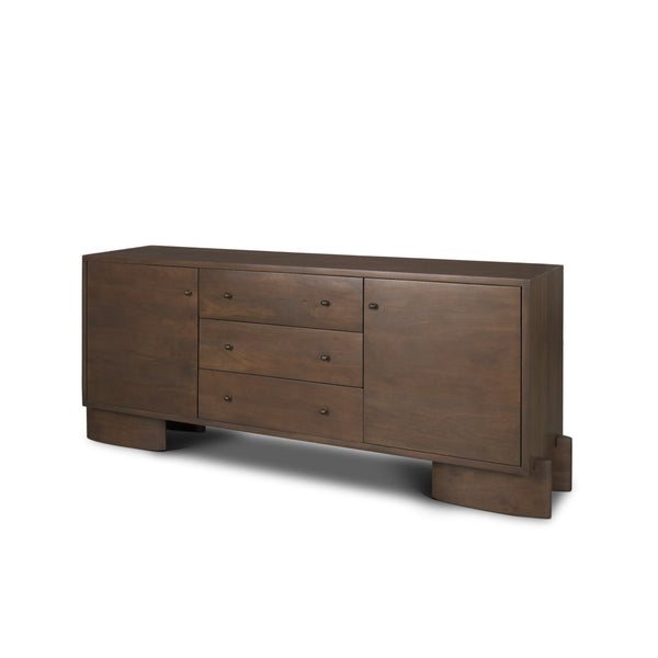Mercana Jonan Elegant Sideboard with 2 Doors & 3 Drawers - Modern Mango Wood & Antiqued Brass Hardware Dark Brown | Wood 71111