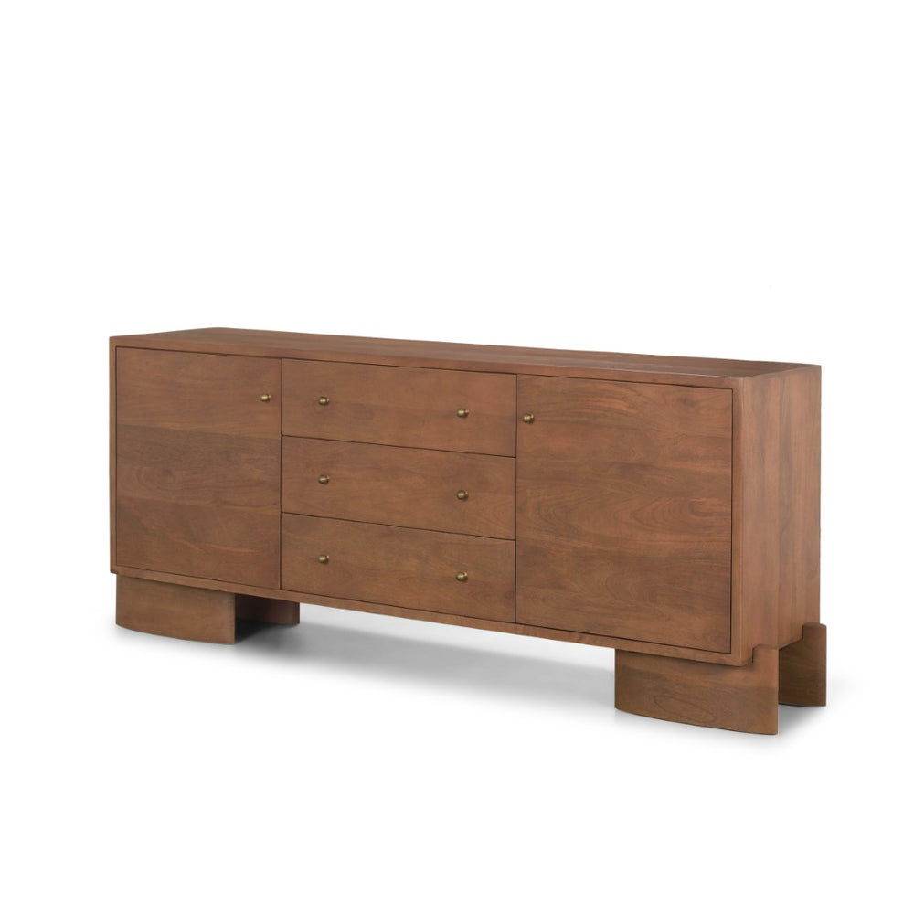 Mercana Jonan Elegant Sideboard with 2 Doors & 3 Drawers - Modern Mango Wood & Antiqued Brass Hardware Medium Brown | Wood 71113
