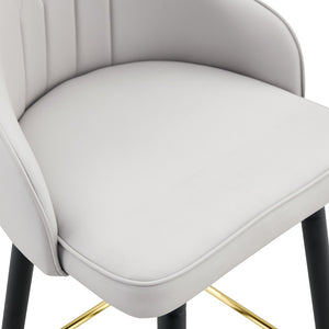 English Elm Set of 2 Pu Leather Barstools with Gold Footrest Curved Back for Kitchen Island Black,Light Gray W1151P383771