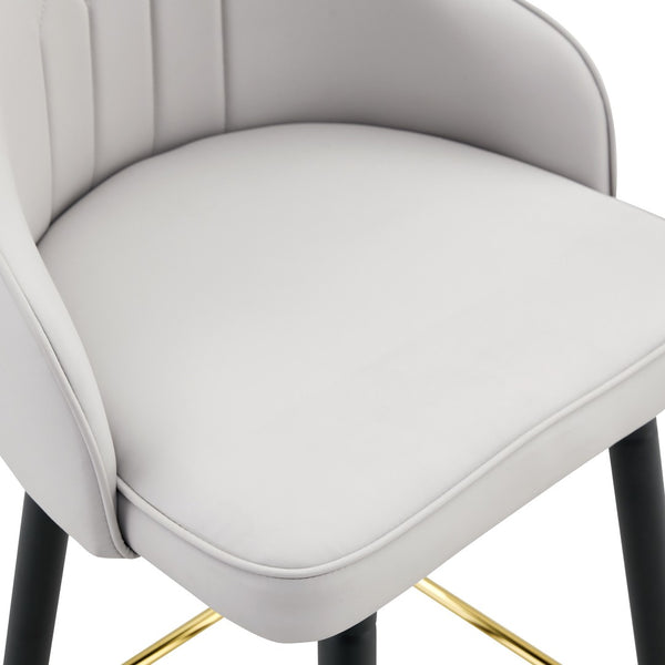 English Elm Set of 2 Pu Leather Barstools with Gold Footrest Curved Back for Kitchen Island Black,Light Gray W1151P383771