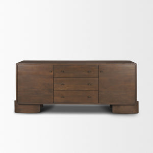 Mercana Jonan Elegant Sideboard with 2 Doors & 3 Drawers - Modern Mango Wood & Antiqued Brass Hardware Dark Brown | Wood 71111
