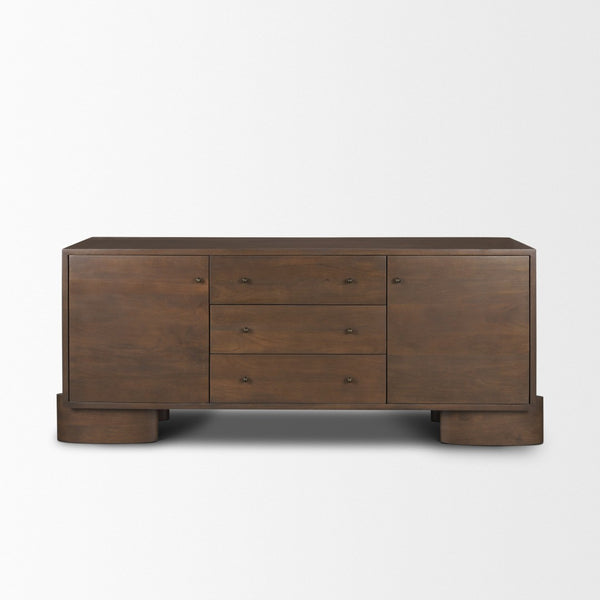 Mercana Jonan Elegant Sideboard with 2 Doors & 3 Drawers - Modern Mango Wood & Antiqued Brass Hardware Dark Brown | Wood 71111