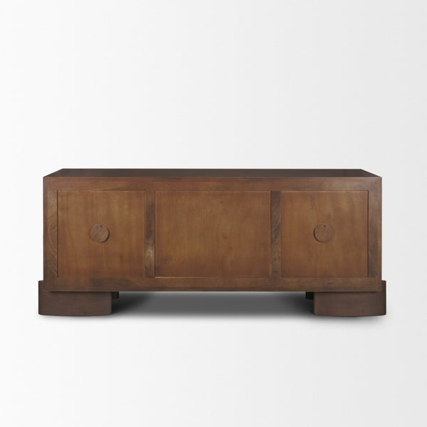 Mercana Jonan Elegant Sideboard with 2 Doors & 3 Drawers - Modern Mango Wood & Antiqued Brass Hardware Dark Brown | Wood 71111