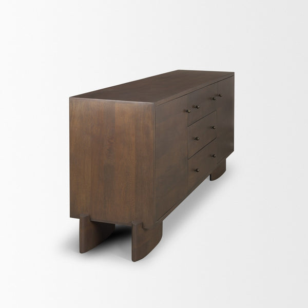 Mercana Jonan Elegant Sideboard with 2 Doors & 3 Drawers - Modern Mango Wood & Antiqued Brass Hardware Dark Brown | Wood 71111