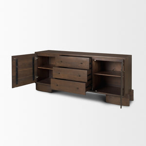 Mercana Jonan Elegant Sideboard with 2 Doors & 3 Drawers - Modern Mango Wood & Antiqued Brass Hardware Dark Brown | Wood 71111